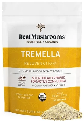 Champiñones reales Tremella Champiñón en polvo - Extracto orgánico de Tremella de fruta... Foto 1 de 4