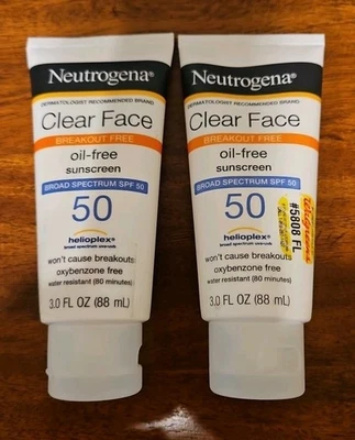 2 Neutrogena Clear Face Líquido Sin Aceite Protector Solar Loción FPS 50 Exp 6/27, 12/27 Foto 1 de 2