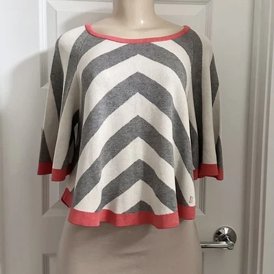 Kit and Ace Mujer Seda-Cachemira Rayas Blanco/Gris Top Mangas Capa (S/M) Nuevo Foto 1 de 4