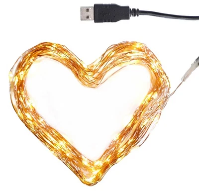Mini-Lichterkette mit USB 100 LEDs warmweiß 10 m Kupfer Innen Beleuchtung Deko - Bild 1 von 4