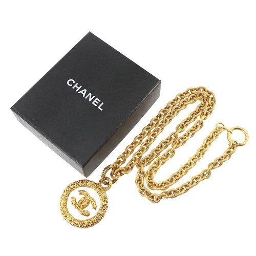 Collana lunga CHANEL lente di ingrandimento marchio cocco oro 95A circonferenza collo lente di ingrandimento 78 cm