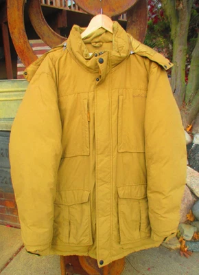 VTG EDDIE BAUER XL BEIGE / GOLD PREMIUM GOOSE DOWN PARKA COAT W/ HOOD USA - Image 1 of 4