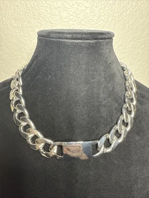 Collar de identificación único de cadena de eslabones pesados - plata inoxidable Foto 1 de 4