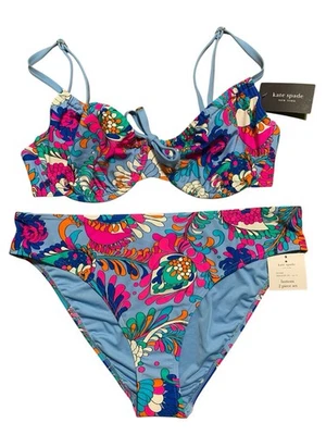 $148 KATE SPADE NY бикини XL весна воды купальник на косточках синий розовый 2 изделия - Изображение 1 из 4
