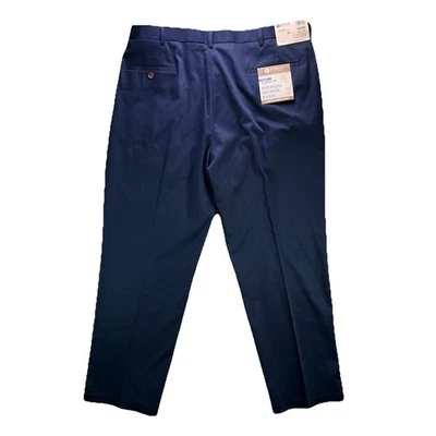 Haggar Premium No Iron Khaki Pants Mens 40x30 Blue Pleated Classic Stretch NWT - Image 1 of 4