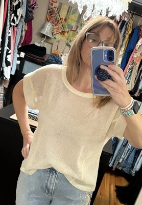 Blusa feminina Kori Plus creme transparente/malha boxy tamanho XL - Imagem 1 de 4