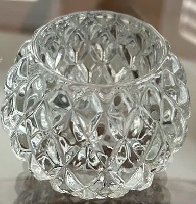 Vintage Glass Crystal Single Candle Holder Diamond Design 3”x2.5”Sparkle Shine - Image 1 of 4