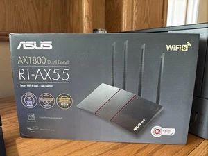 Asus RT-AX55 Black AX1800 Dual Band High Speed Smart WiFi Wireless Router Miss-p - Picture 1 of 2