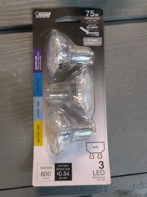 (3-Pk) Feit Electric Bi-Pin Base LED Light Bulb 75W Bright White BPMR16GU753CCT3 - Image 1 of 2