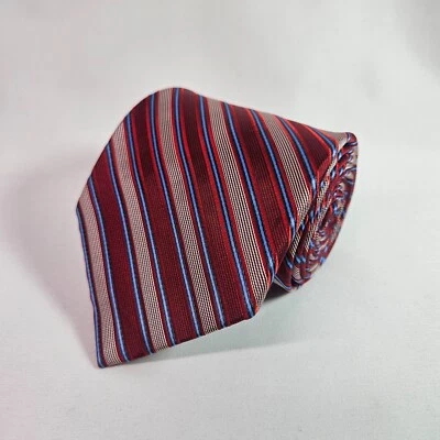 Corbata Claiborne 100 % seda rayas rojas azules 4" x 60" Foto 1 de 4