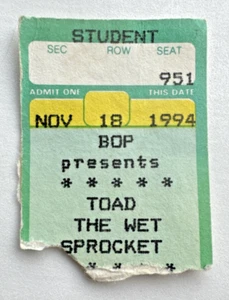 ⭐🦄 Talón de boleto Toad the Wet Sprocket 18/11/94 Providence College vintage antiguo - Imagen 1 de 2