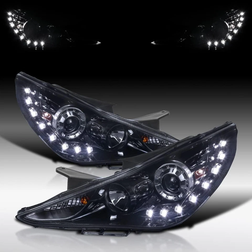 For 2011 2012 2013 2014 Hyundai Sonata LED Projector Headlights Dark Black - Image 1 of 4