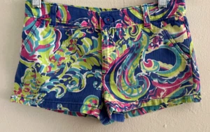LILLY PULITZER Kids shorts size 7 Callahan Toucan Play Paisley navy hot pink - Picture 1 of 8