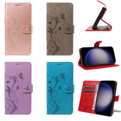 Funda de teléfono con soporte tipo billetera mariposa flor para Samsung J6 J4 J7 J5 J3 Note 20 10 9 Foto 1 de 4
