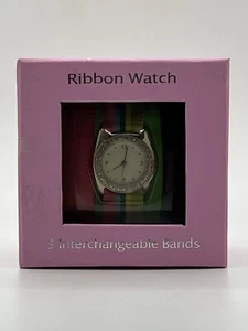 Orologio a nastro nuovo con scatola con strass e cinturini intercambiabili rosa, multi e neri - Foto 1 di 4