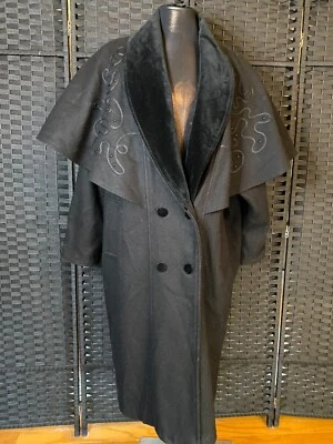 Vintage BASILE Black VELVET CAPELET COAT Heavy Wool XXL Victorian Sherlock Plus - Image 1 of 4