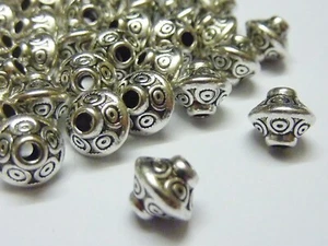 50 pce Dainty Metal Antique Silver Etched Bicone Spacer Beads 6.5mm - Picture 1 of 4