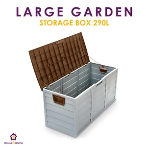 LARGE PLASTIC GARDEN STORAGE BOX OUTDOOR WATERPROOF DECK CONTAINER CHEST SHED - Picture 1 of 9