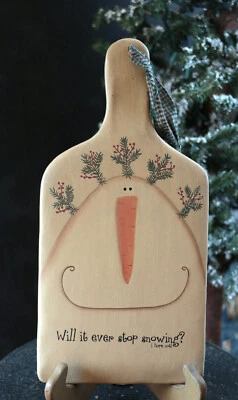 Christmas Decor Primitive Snowman Hanging Wooden Paddle Barbara Lloyd - Image 1 of 3
