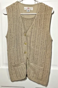ADRIENNE VITTADINI OPTIONS WOMENS VEST LARGE TAN RAIME COTTON NEW - Picture 1 of 2