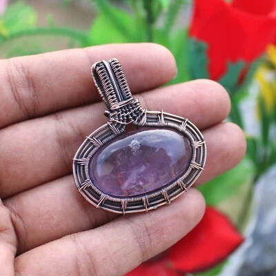 Amethyst Gemstone Jewelry Mother Gift Copper Wire Wrapped Pendant Copper Chain - Изображение 1 из 4