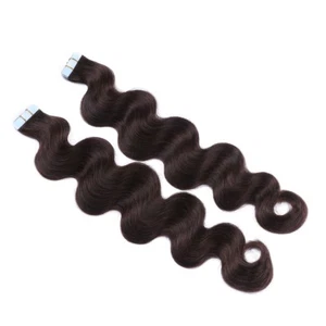 Tape In On #2 Dunkelbraun GEWELLT Hair Extensions Remy Echthaar Haarverlängerung - Bild 1 von 8