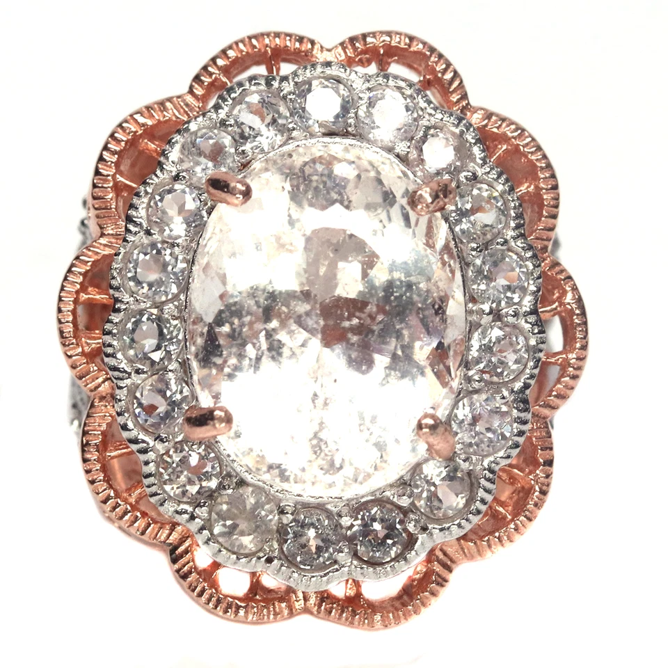 Anillo de plata 925 con piedras preciosas sin calentar morganita rosa claro y circón blanco talla 5,5 Foto 1 de 4