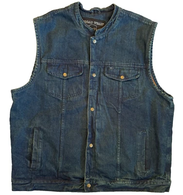 BUFFALO ОТКРЫТЫЙ ЖИЛЕТ МУЖСКОЙ 4XL 54» СИНИЙ ДЖИНСОВОЙ ТКАНИ ДОРОГИ НОСИТЬ ТЯЖЕЛЫЙ ХЛОПОК СЕТКИ С ПОДКЛАДКОЙ - Изображение 1 из 4