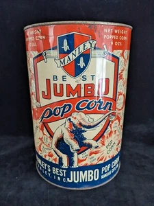 10 Pfund Dose MANLEY bestes JUMBO POPCORN - fantastische Grafik - früher Burch - Bild 1 von 11