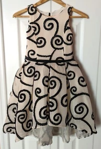 Zoe Ltd Formal Dress Ivory W/Black Scroll, Back Zip, Lined Size 8 - Picture 1 of 11