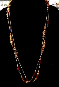 Bahnhofskette antik - goldfarbene rote Kristallperlen - Bild 1 von 2