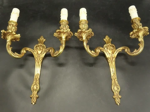 LARGE PAIR OF SCONCES LOUIS XV STYLE - BRONZE HETTIER & VINCENT - FRENCH ANTIQUE Cover