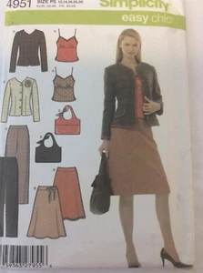 SIMPLICITY PATTERN 4951 GR. 12-20 HOSE, ROCK, CAMISOLE, JACKE & TASCHE NÄHEN - Bild 1 von 3
