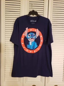 Disney Mens Lilo & Stitch Patriotic Graphic Stitch Navy Blue Shirt New XL - Picture 1 of 5