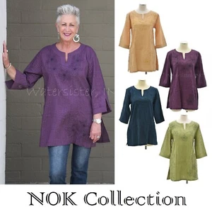 WATERSISTER Pintuck Algodón NOK Bordado Asiático SOLO TÚNICA Top S-4XL COLORES - Imagen 1 de 27