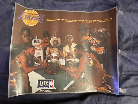 rare vtg 1980's LA Lakers MAGIC Worthy Scott Kareem Cooper NBA Allstar poster Cover
