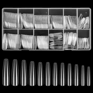 240 Pcs Nail Tips for Acrylic Nails, Extra Long Clear Coffin Nail Tips, Trapezoi - Picture 1 of 12