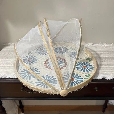 Capiz Shell Floral Outdoor Mesh Covered Food Protector Serving Tray NEW - Image 1 of 4