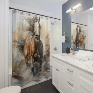 Wild Horse Shower Curtain Horse Bath Decor Horse Galloping Shower Fabric Cowgirl - Picture 1 of 3