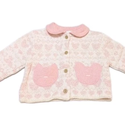 Cárdigan Suéter Vintage Rosa Gatos Bebé Niña 6/9M Tejido Corazones Cuello Apliques    Foto 1 de 4