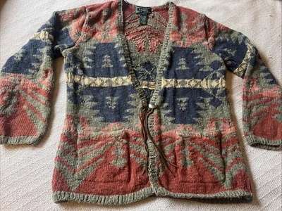 Polo Ralph Lauren ручной вязки Southwestern Aztec кардиган свитер винтажный, средний - Изображение 1 из 4