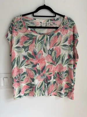 Joie 100% Linen Pink Floral Short Sleeve Top Women’s Size M Lagenlook - Image 1 of 4