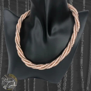 Womens Rose Gold Twisted Chain and Beads Necklace with Gold Tone Accents Jewelry - Picture 1 of 4