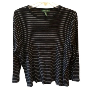 Top camicia donna Lauren Ralph Lauren taglia 2X nero bianco righe manica lunga - Foto 1 di 8