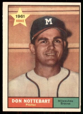 1961 Topps #29 Don Nottebart RC Rookie Milwaukee Braves - Image 1 of 2