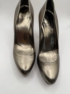 GUCCI Heels Metallic Silver Platform Pumps - Picture 1 of 6