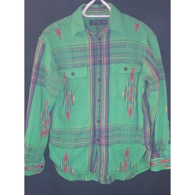Polo Ralph Lauren XS Plaid Shirt Jacket Green Aztec Western Button Down Men's XS - Image 1 of 4
