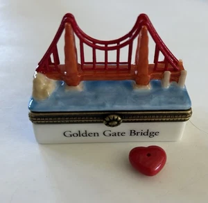PHB Porcelain Hinged San Francisco Golden Gate Bridge Trinket Box With Heart - Picture 1 of 4