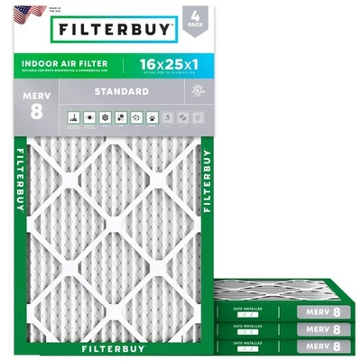 16x25x1 Air Filter MERV 8 - 4-Pack Electrostatic Pleated HVAC AC Furnace Filters - Image 1 of 4