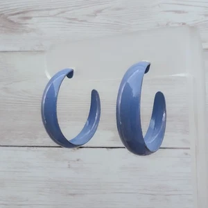 Vintage Stud Earrings Darker Shade of Sky Blue Tone Hoops - Some Paint Chipping - Picture 1 of 7